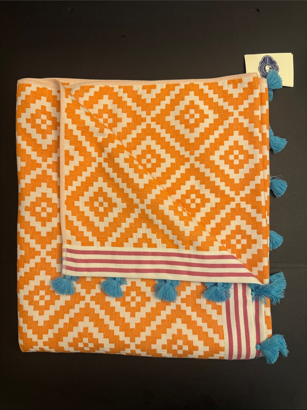 John Robshaw ALABAT HAMMAM/CORAL 100% Cotton Loop Beach Towel With Tassel Hem